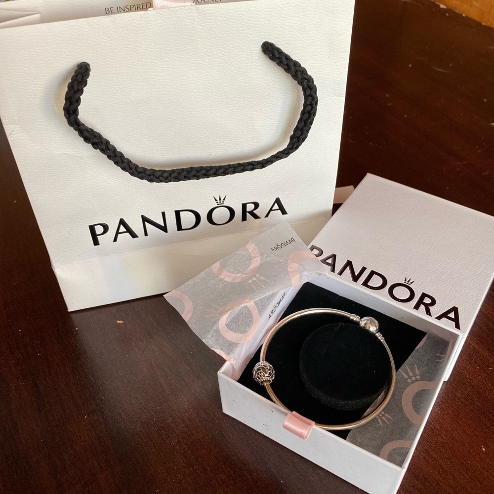 NIB Pandora Stars Clasp Bangle Bracelet w/ 1 Pandora Charms